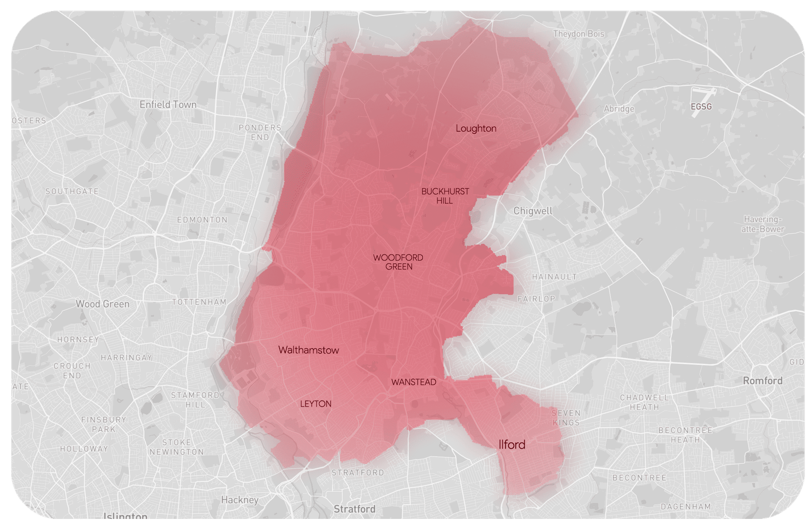 Map of areas covered
